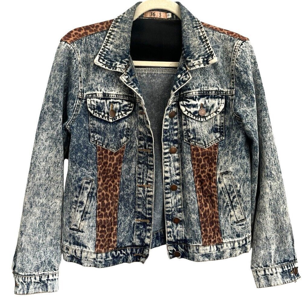 36 Point 5 Leopard Patchwork Trucker Jacket S Aci… - image 1